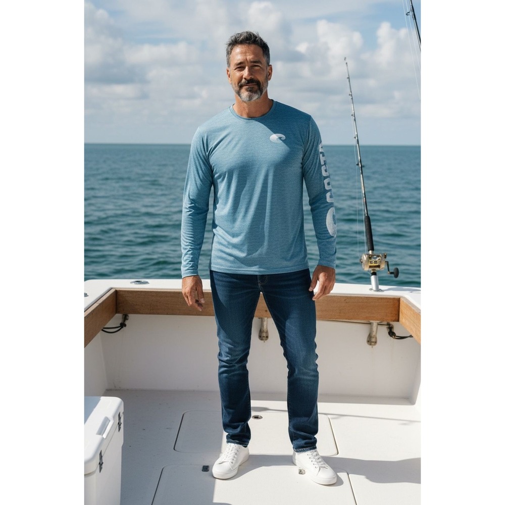 Costa Del Mar Men's 2XLT Blue Long‎ Sleeve Tech Crew Shirt UPF 40+ fishing sport